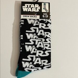 Star Wars Black and White With Teal Large Logo Crew Socks. NWT